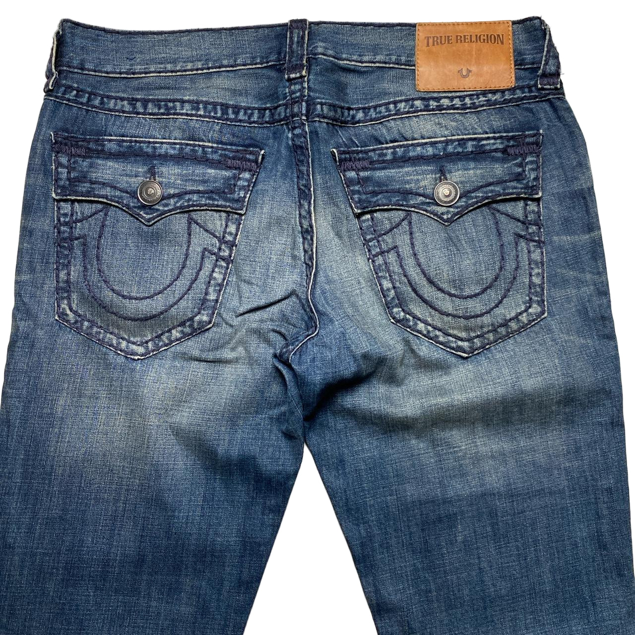 True Religon Ricky Distressed Big Navy Stitch Baggy Jeans (34W)