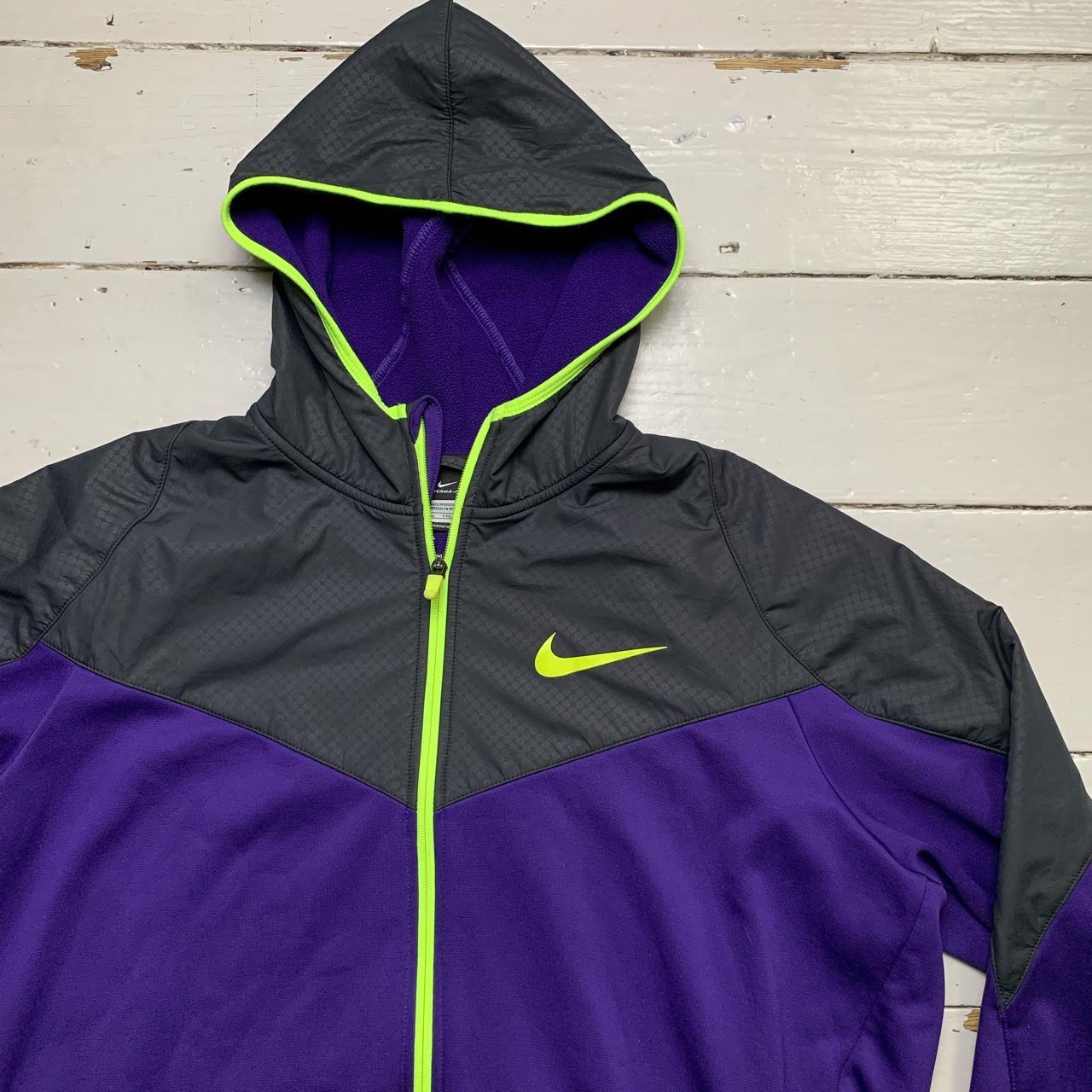 Nike Therma Fit Windbreaker Vapor Black Purple and Neon Yellow Hooded Jacket
