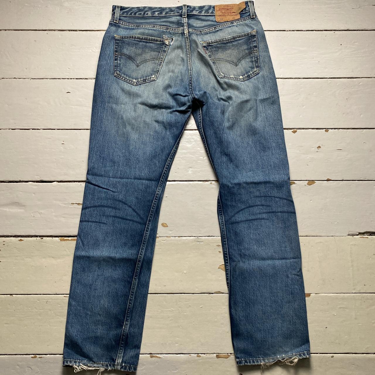 Levis 501 Distressed Stonewash Blue Baggy Jeans