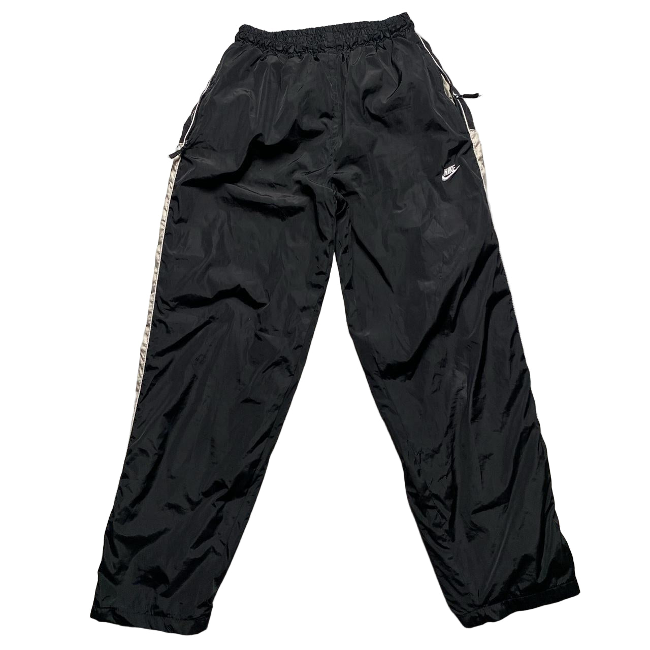 Nike Black and White Swoosh Baggy Trackpant Shell Bottoms (M)