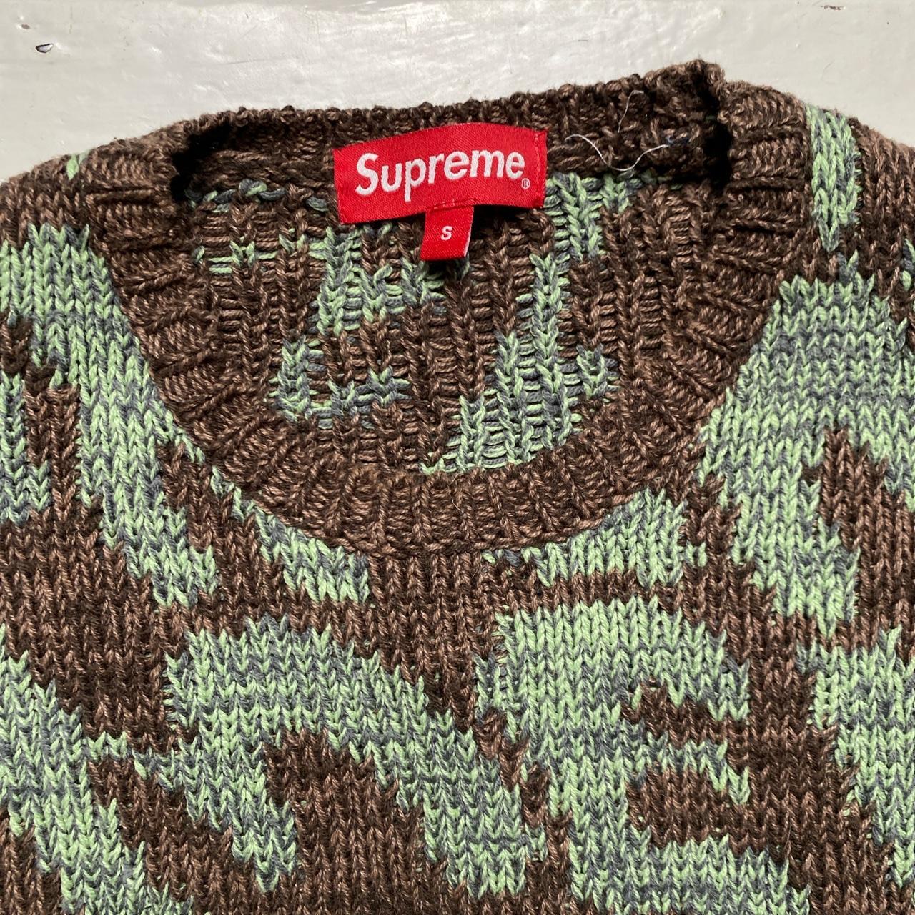 Supreme Stacked Thick Knit All Over Spellout Green and Brown Jumper