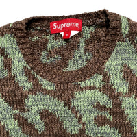 Supreme Stacked Thick Knit All Over Spellout Green and Brown Jumper (S)