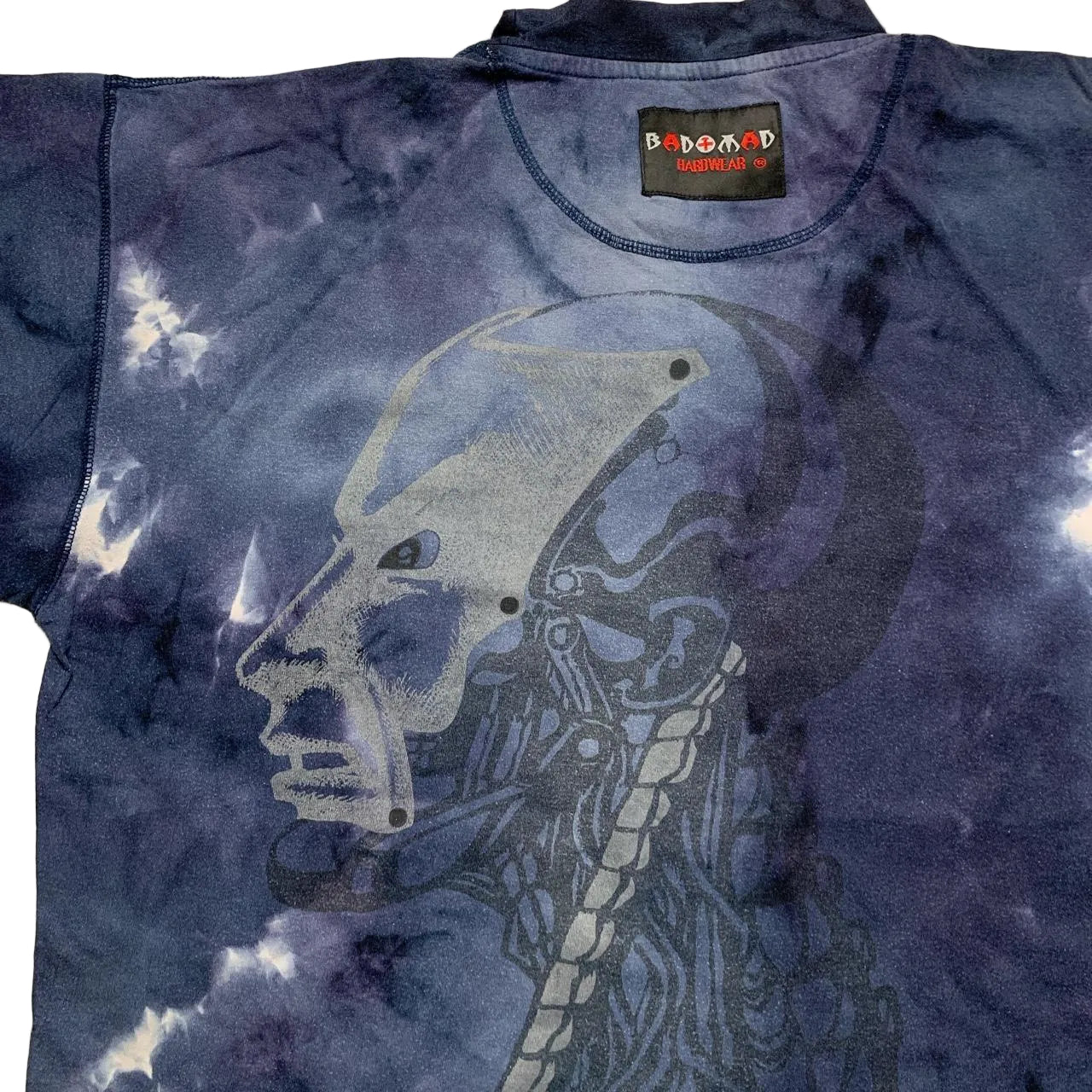 Bad Mad Hardwear Vintage 90’s Tie Dye Graffiti Skeleton T Shirt Navy (2XL)
