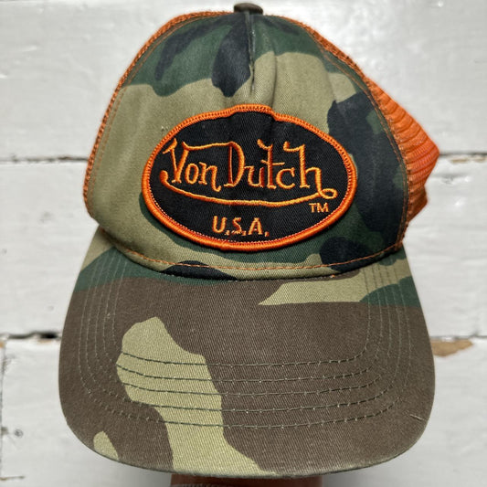 Von Dutch Camouflage and Orange Trucker Cap