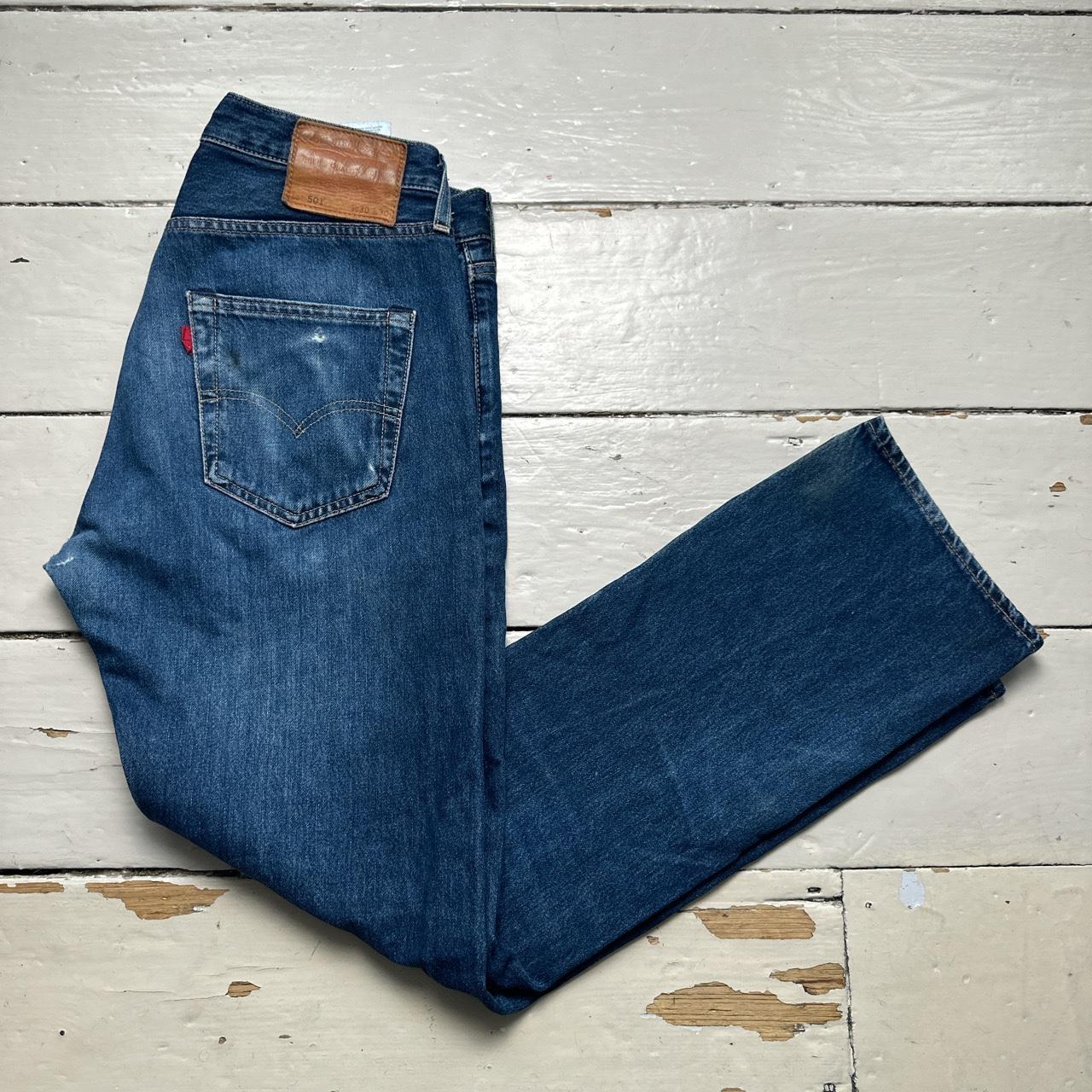 Levis 501 Distressed Navy Jeans