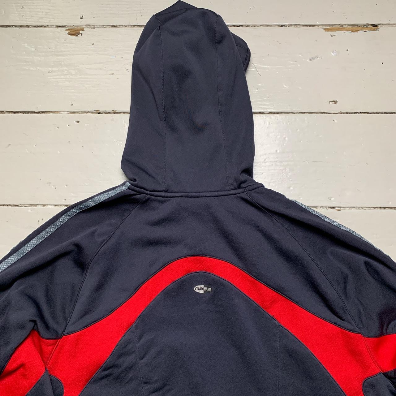 Adidas ClimaWarm Vintage 3 Stripe Hoodie Tracksuit Jacket Grey Red and Silver