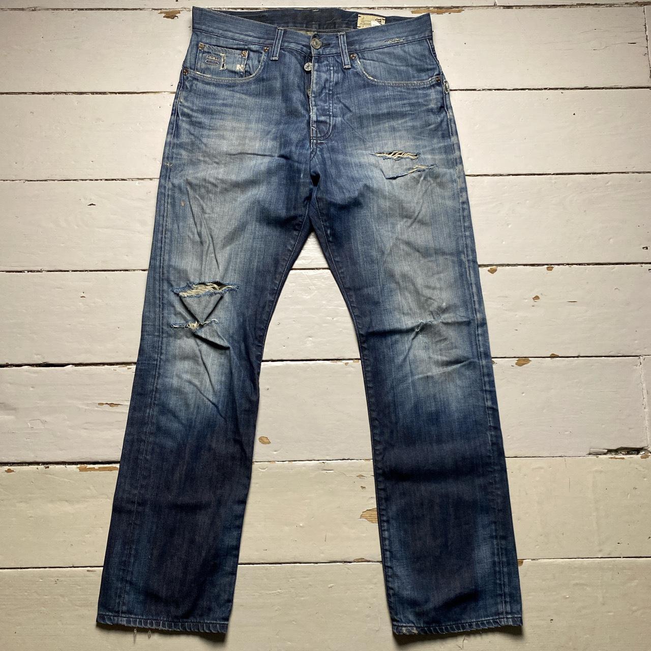 G Star Raw 3301 Baggy Distressed Stonewashed Navy Jeans