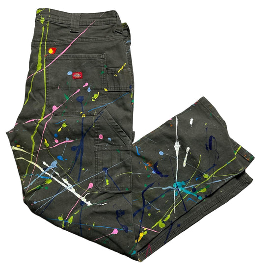 Dickies Khaki Green Paint Splash Cargo Trousers Womens (36W)