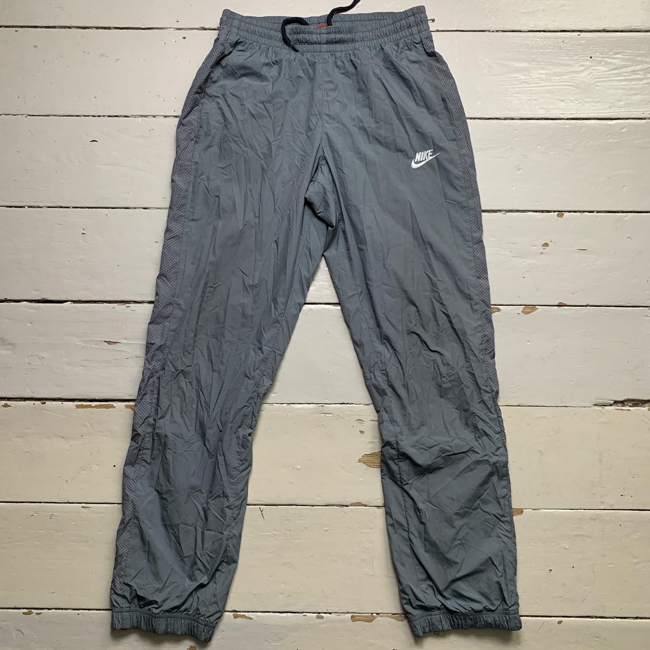 Nike Swoosh Grey and White Shell Track Pant Baggy Bottoms