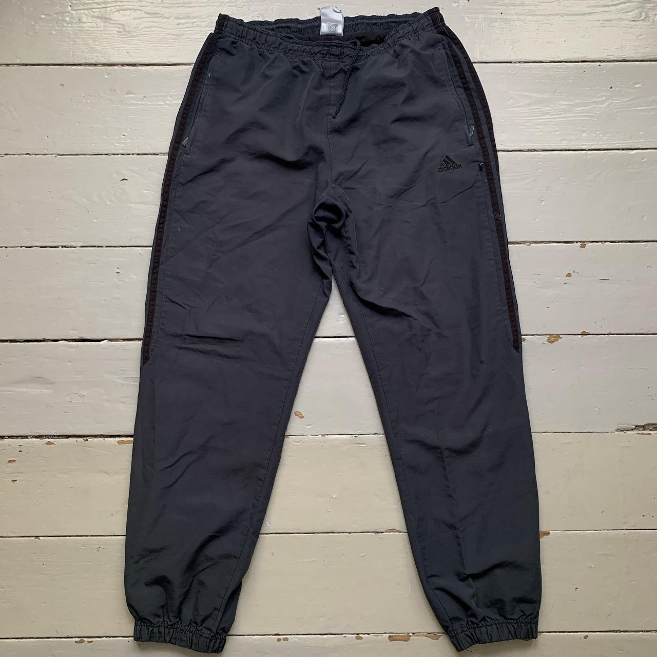 Adidas Grey and Black Baggy Shell Bottoms