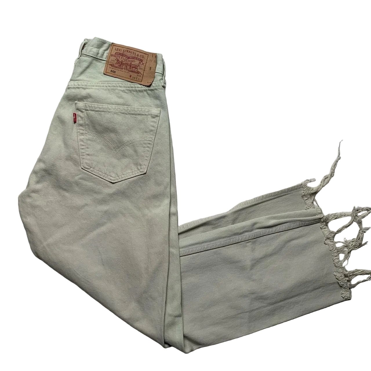Levis 501 Cream Two Tone Distressed Jeans (32W)