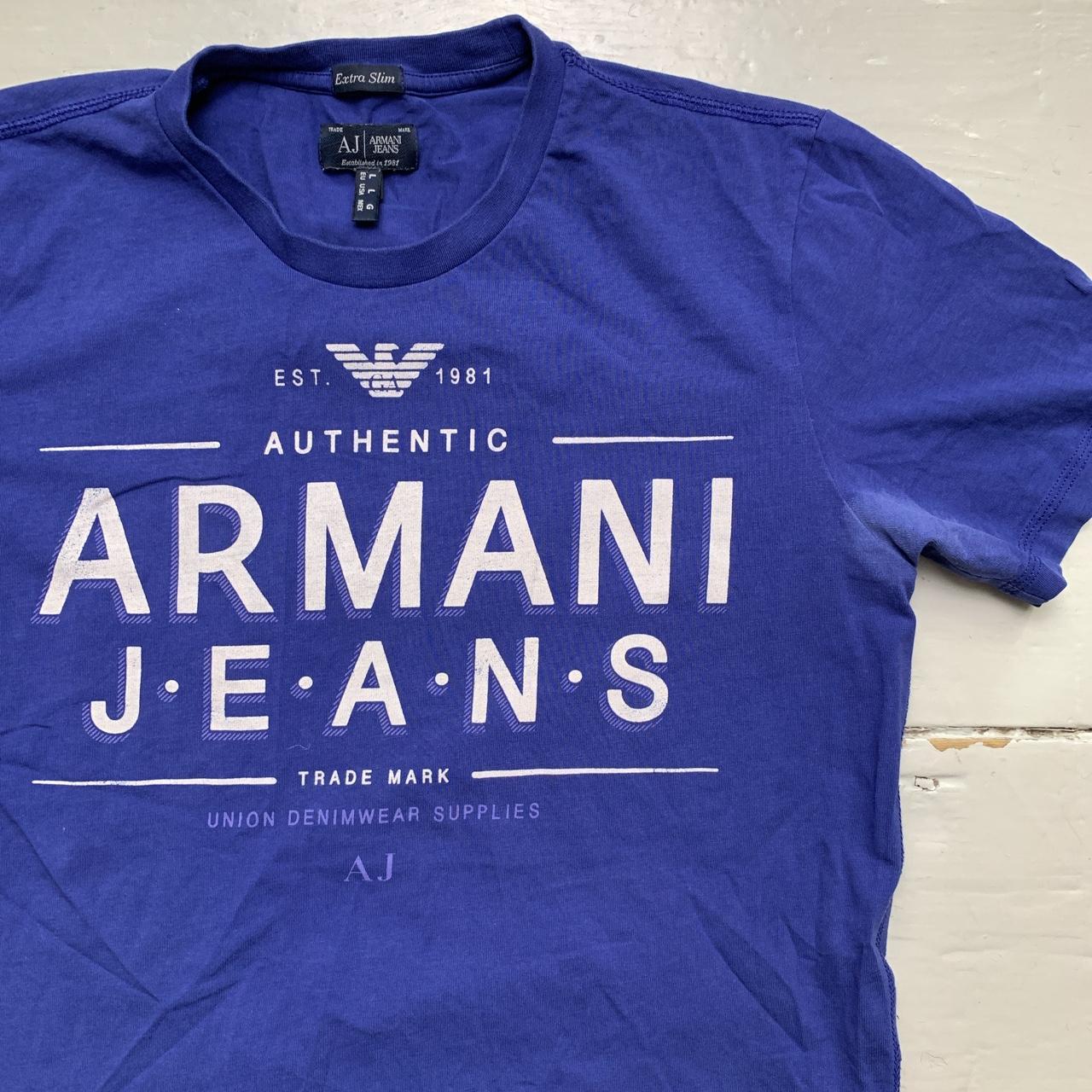 Armani Jeans Blue and White Extra Slim Tight Fit T Shirt