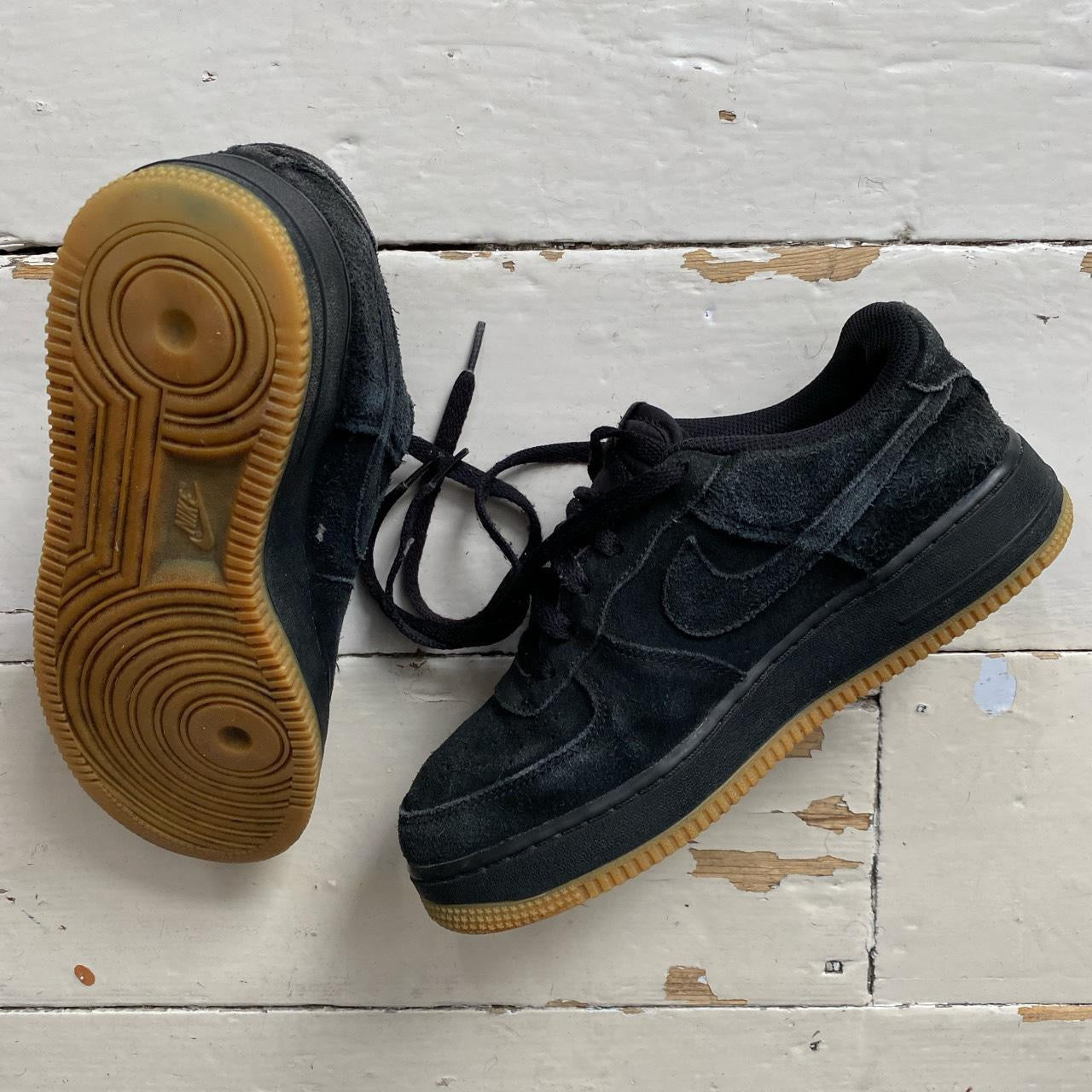 Nike Air Force 1 Black Suede Gum Sole (UK 6)