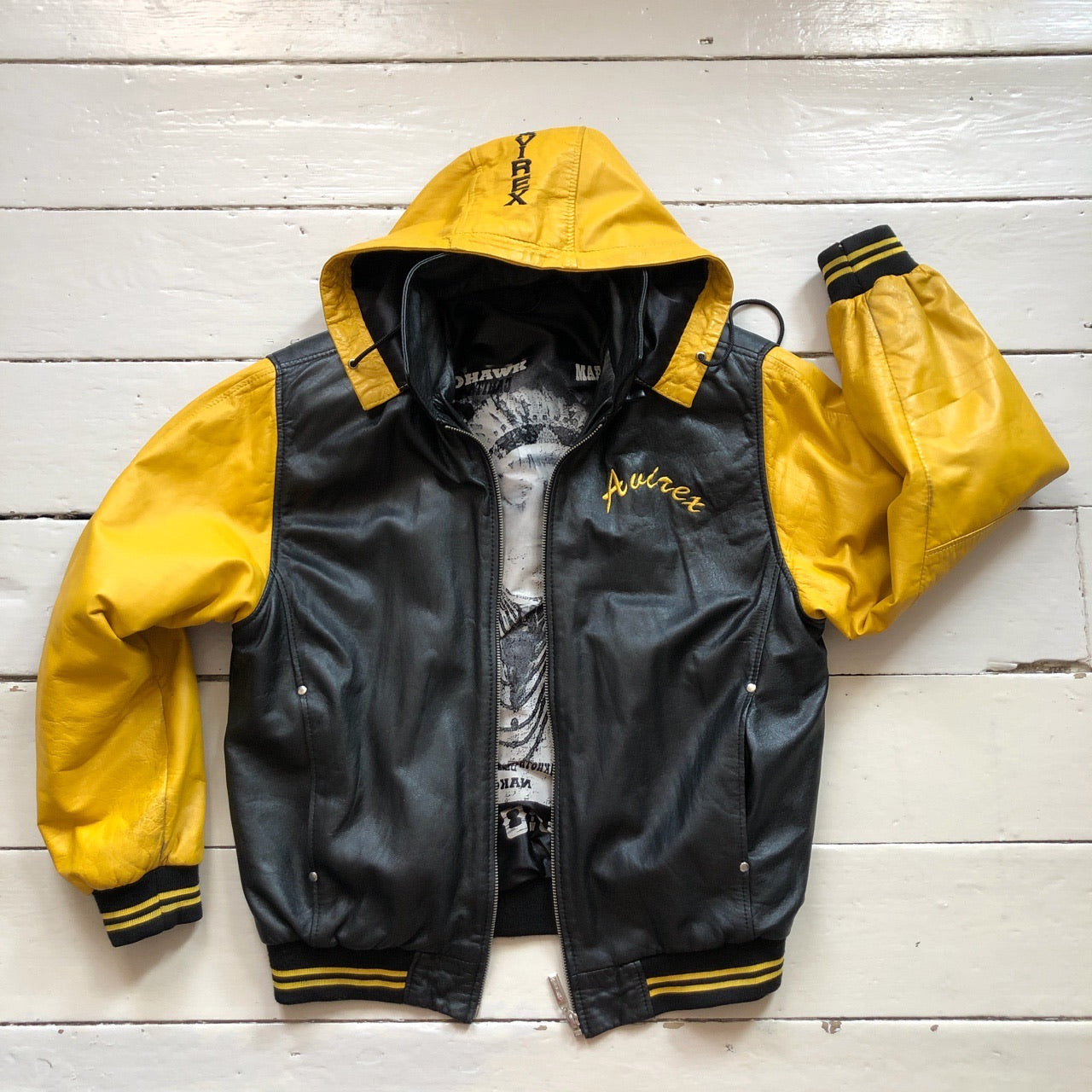 Avirex Leather Hooded Bomber Jacket (Medium)