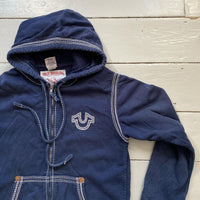 True Religion Contrast White Stitch Navy Hoodie (Small)