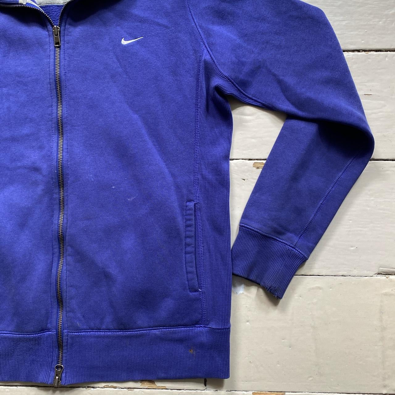 Nike White Swoosh Blue Zipped Jumper (Medium)