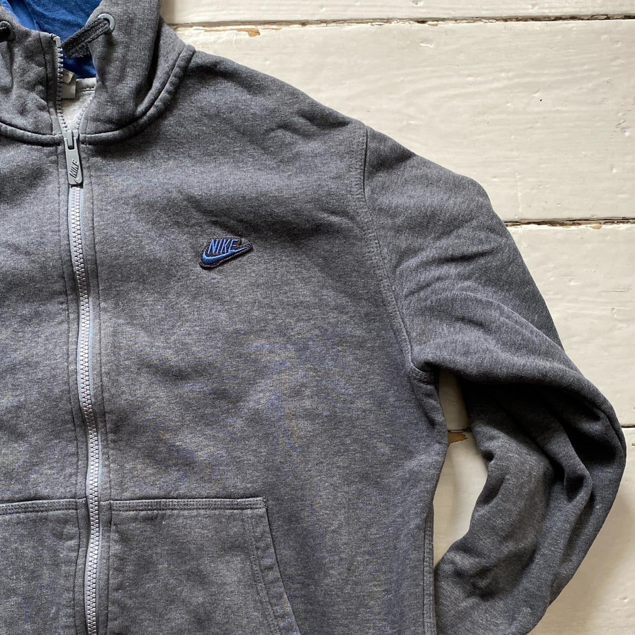 Nike Swoosh Grey and Blue Hoodie (Medium)