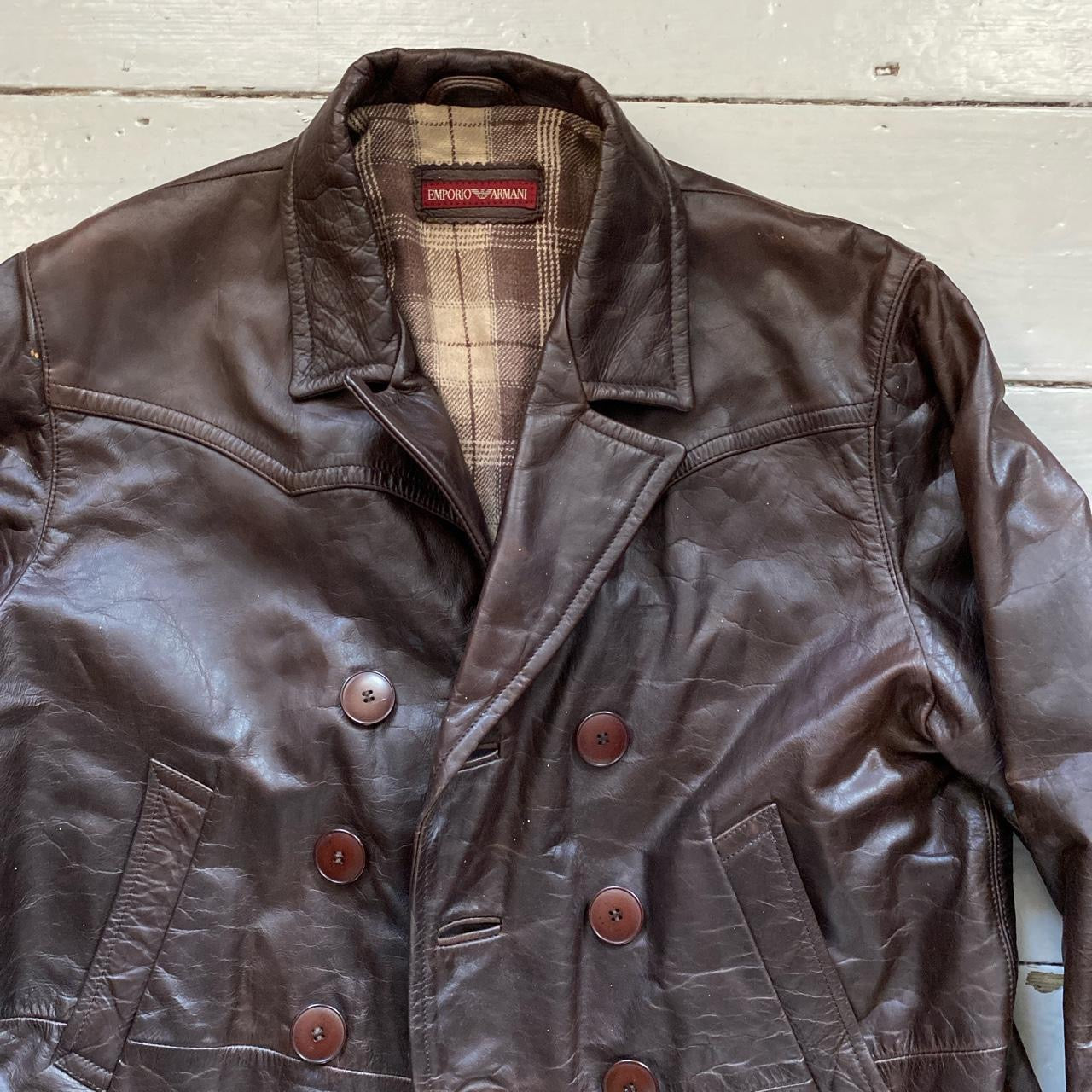 Emporio Armani Brown Leather Jacket (XL)