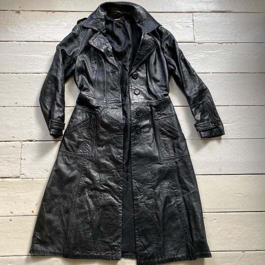 Vintage Black Leather Trench Coat (Womens UK 10)