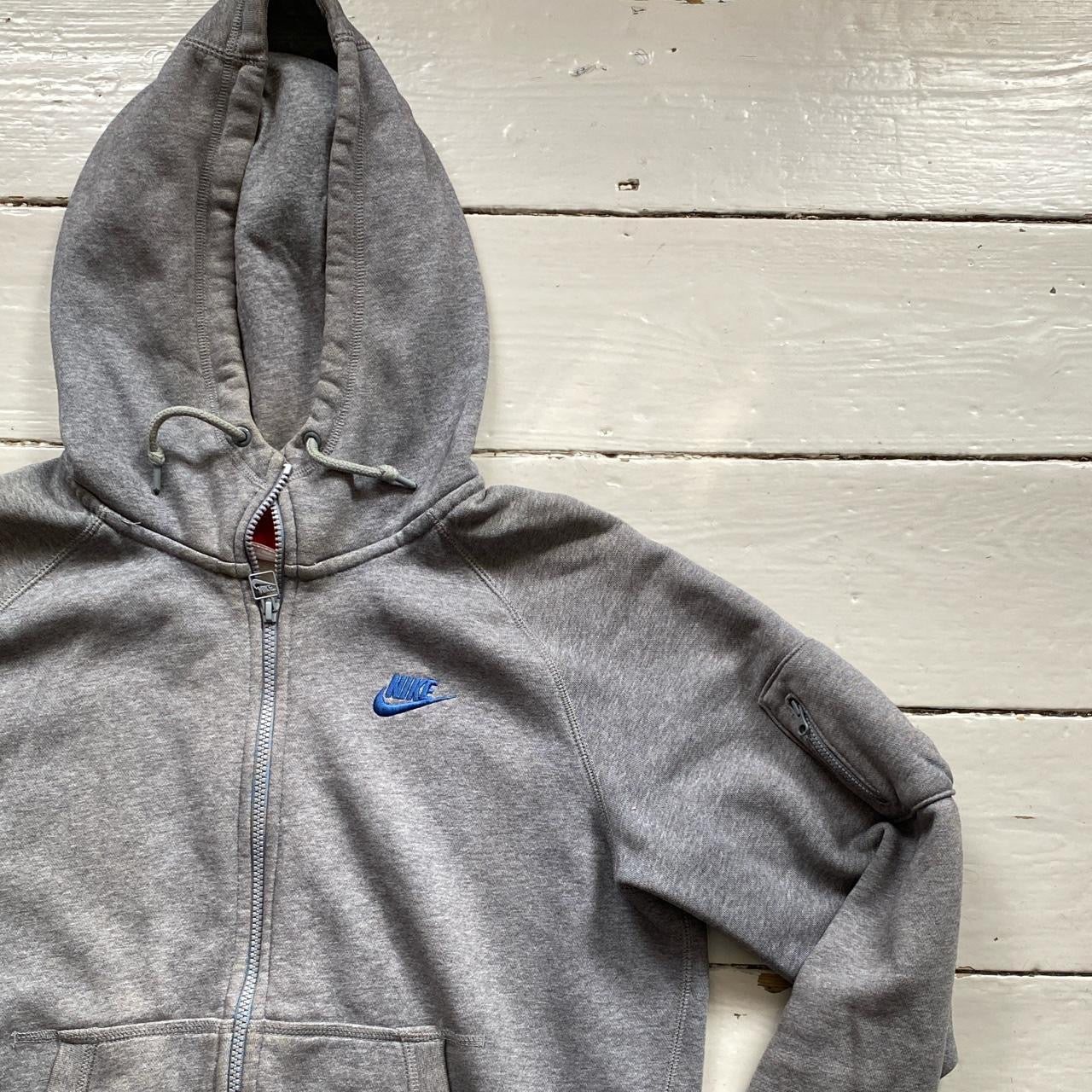 Nike Swoosh Grey and Blue Hoodie (Medium)