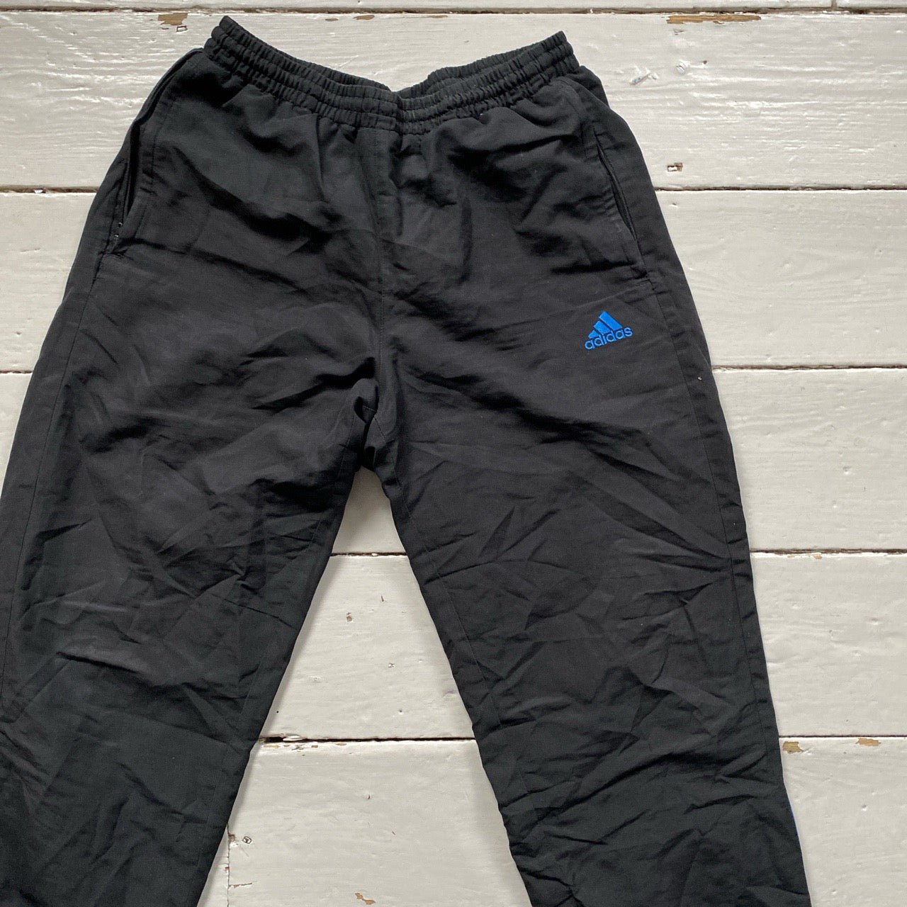 Adidas Black and Blue Shell Bottoms (Medium)