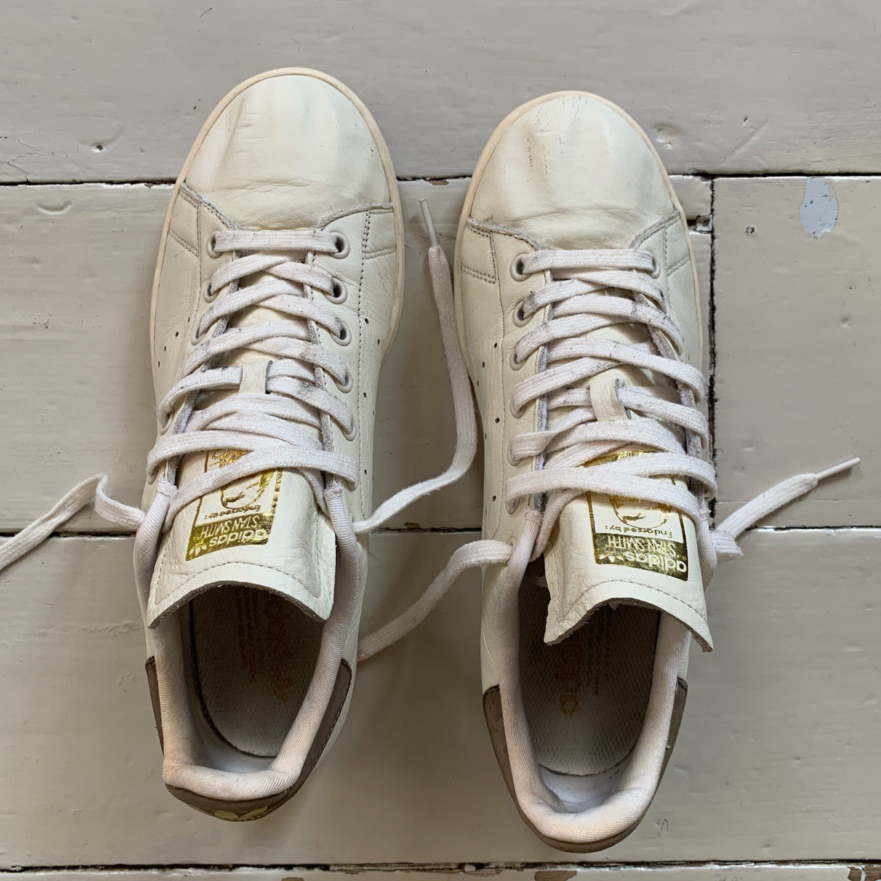 Adidas Stan Smith Cream And Brown Trainers (UK 9)