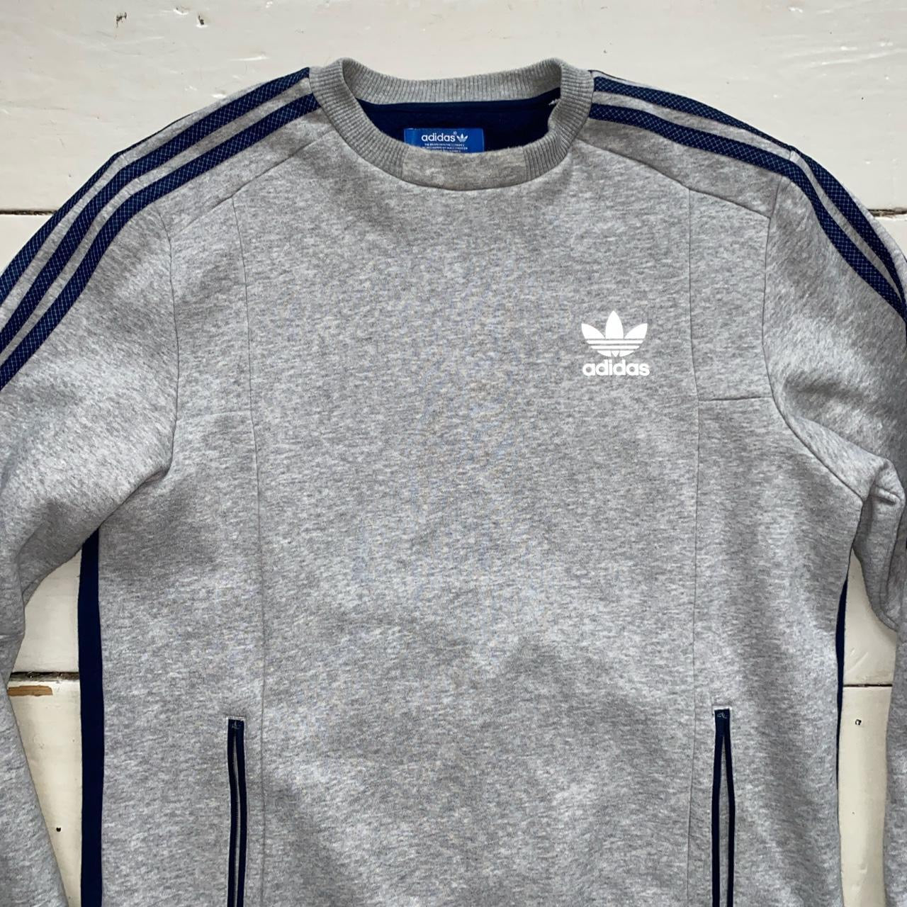 Adidas Grey and Navy Jumper (Medium)