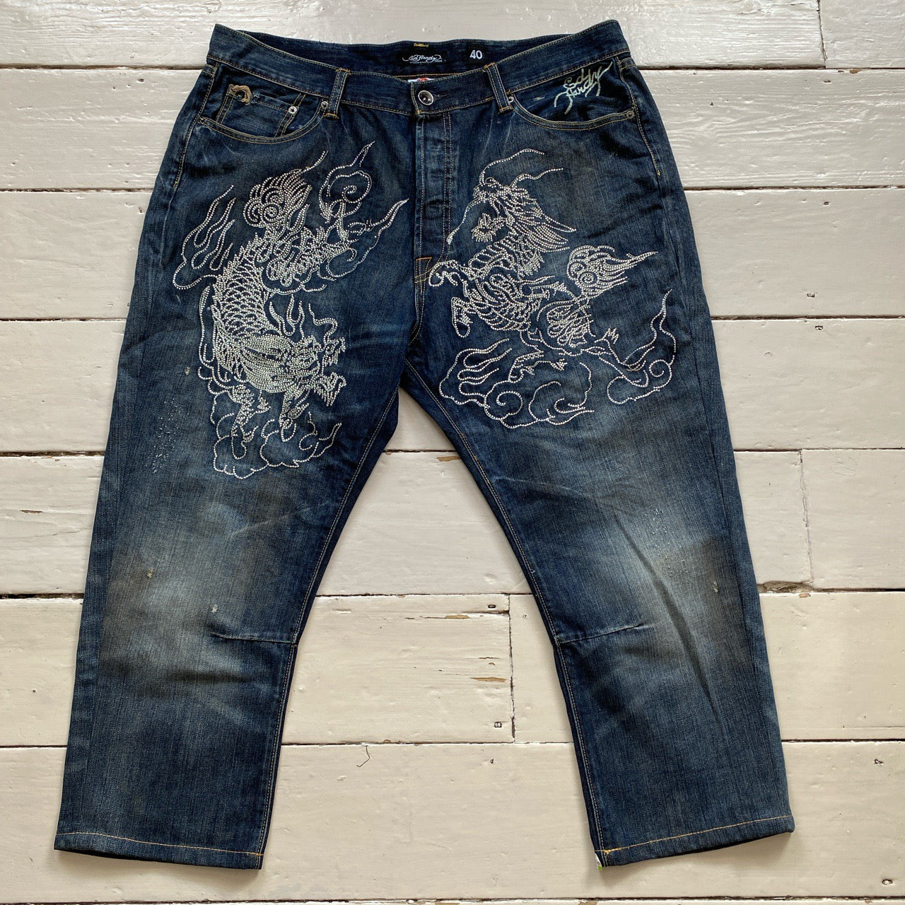 Ed Hardy Big Spellout Diamanté Jeans (40/25)