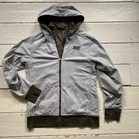 Nike Reversible Green and Grey Hoodie (Small)