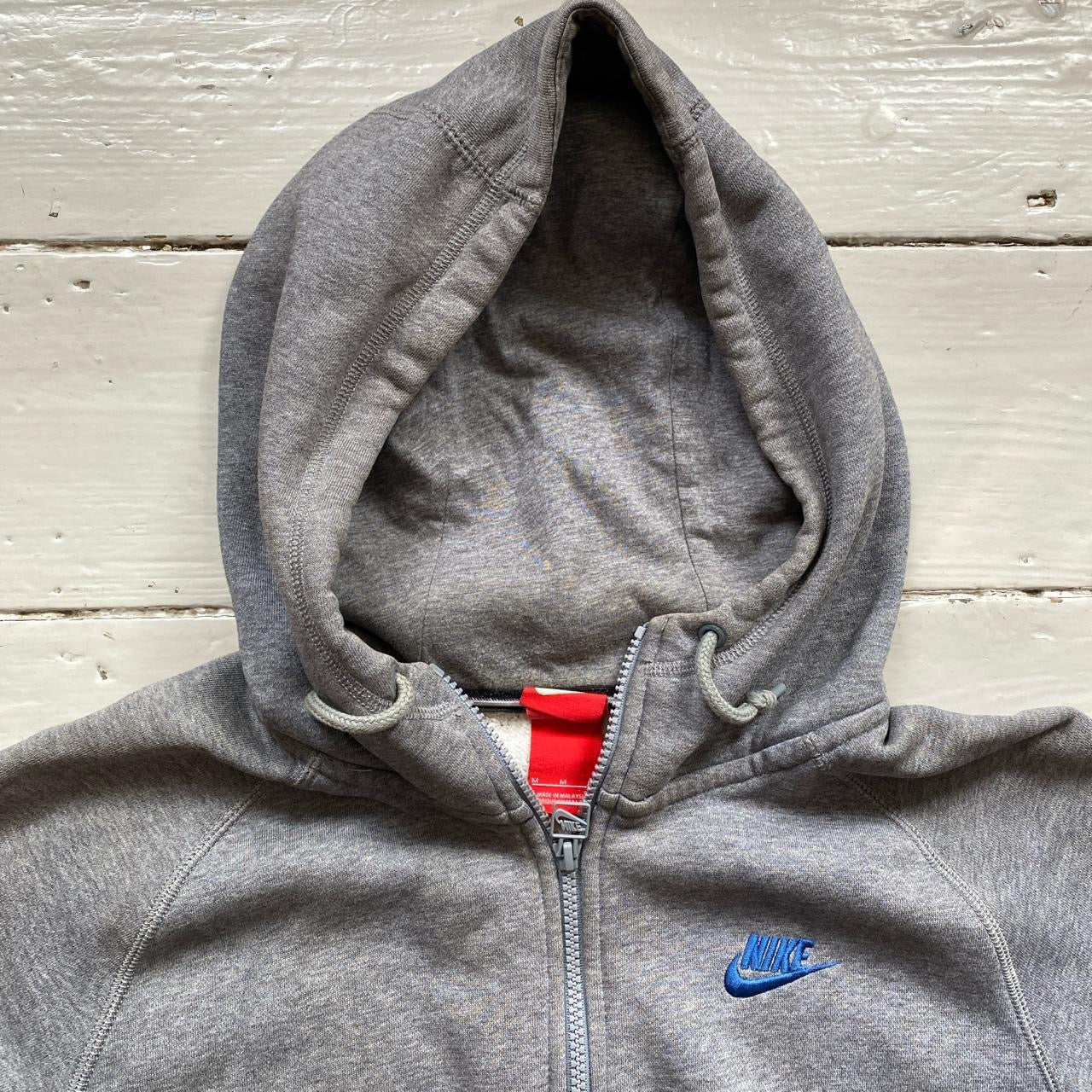 Nike Swoosh Grey and Blue Hoodie (Medium)