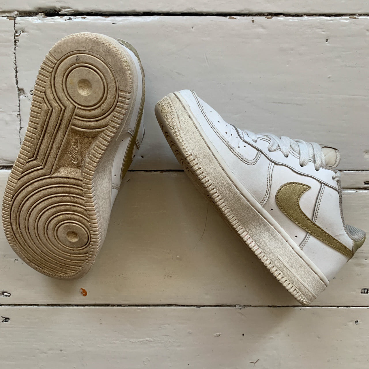 Nike Air Force 1 White and Gold Swoosh (UK 4)