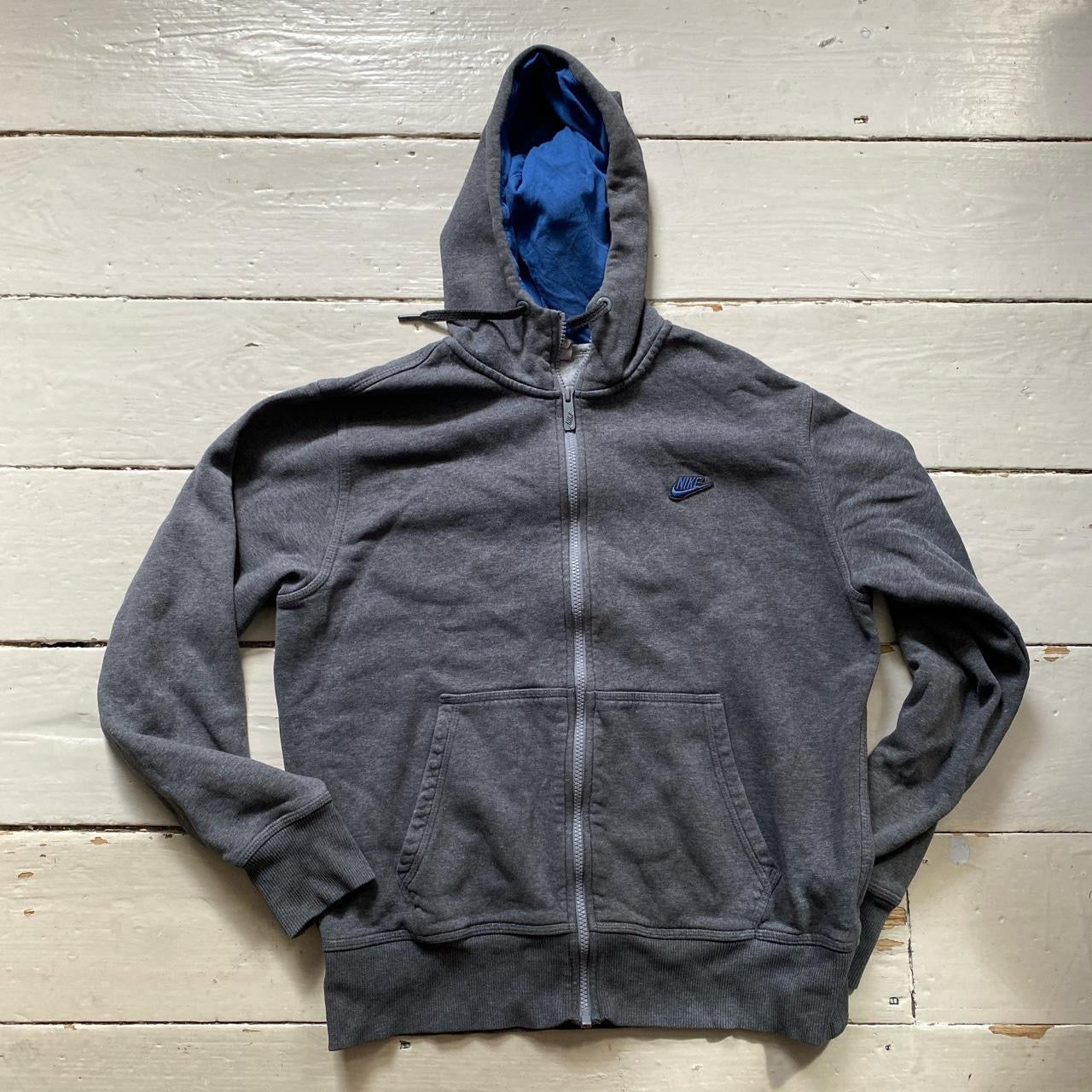 Nike Swoosh Grey and Blue Hoodie (Medium)