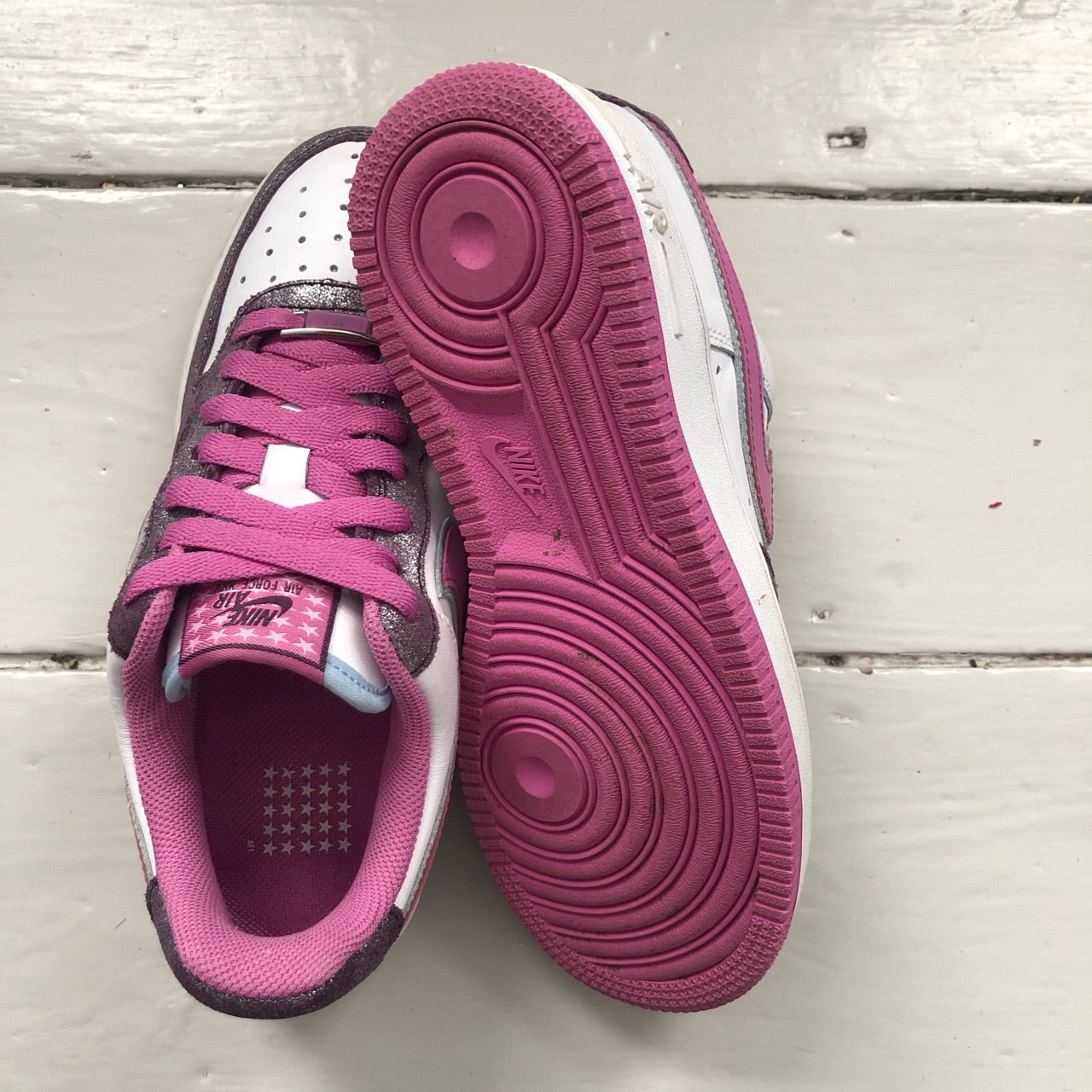 Nike Air Force 1 Vintage White and Pink (UK 4)