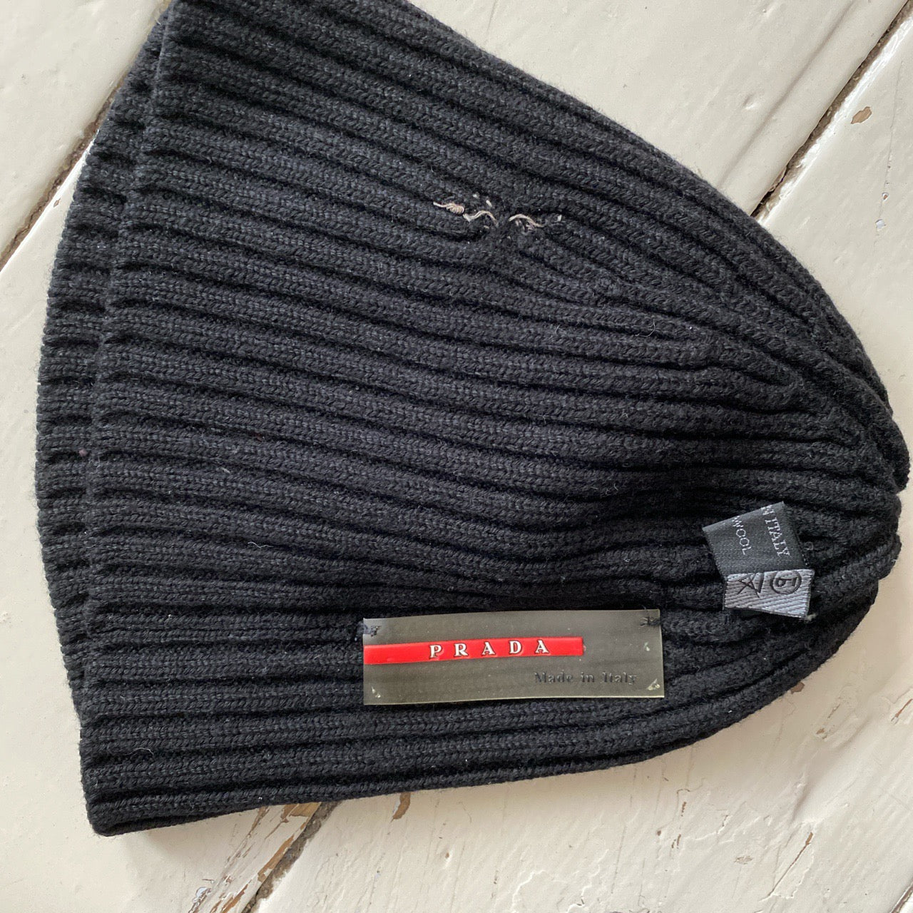 Prada Vintage Red Strip Black Beanie Hat