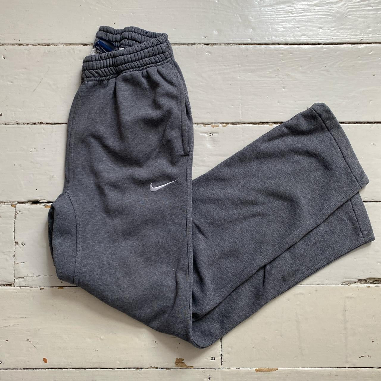 Nike White Swoosh Grey Joggers (Small)