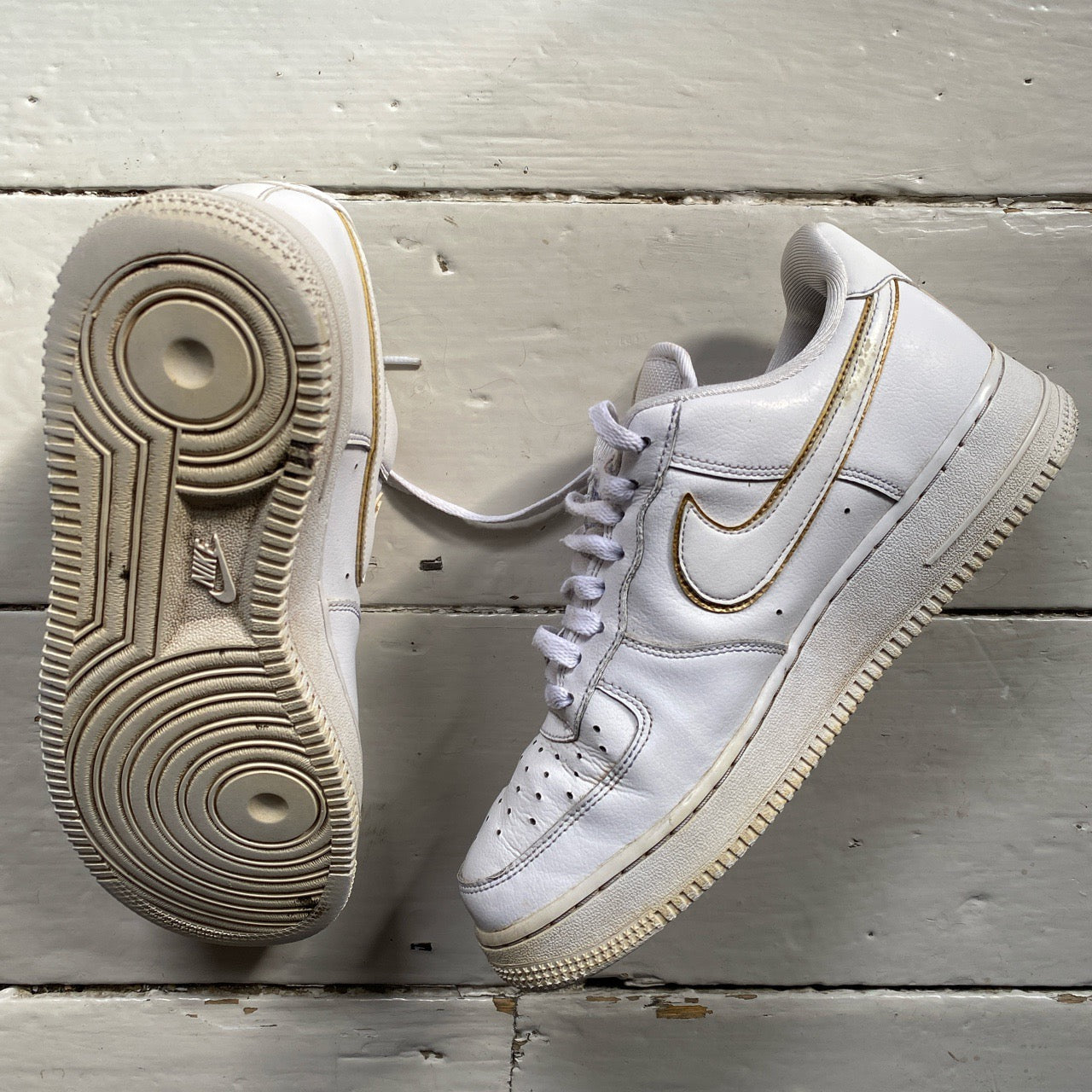 Nike Air Force 1 White and Gold (UK 6.5)