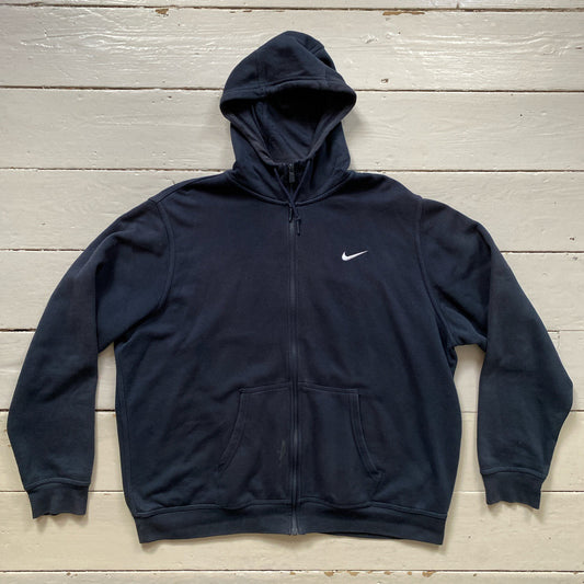Nike White Swoosh Navy Hoodie (XXL)