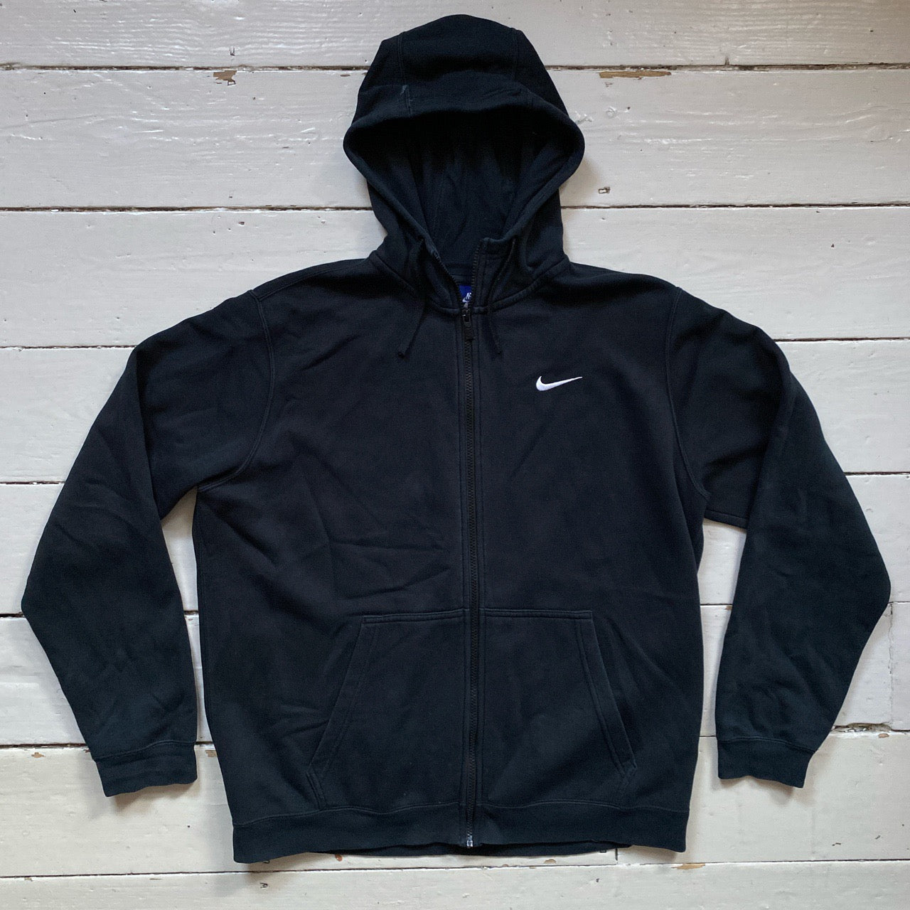 Nike White Swoosh Black Hoodie (XL)