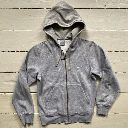 Nike White Swoosh Grey Hoodie (Small)