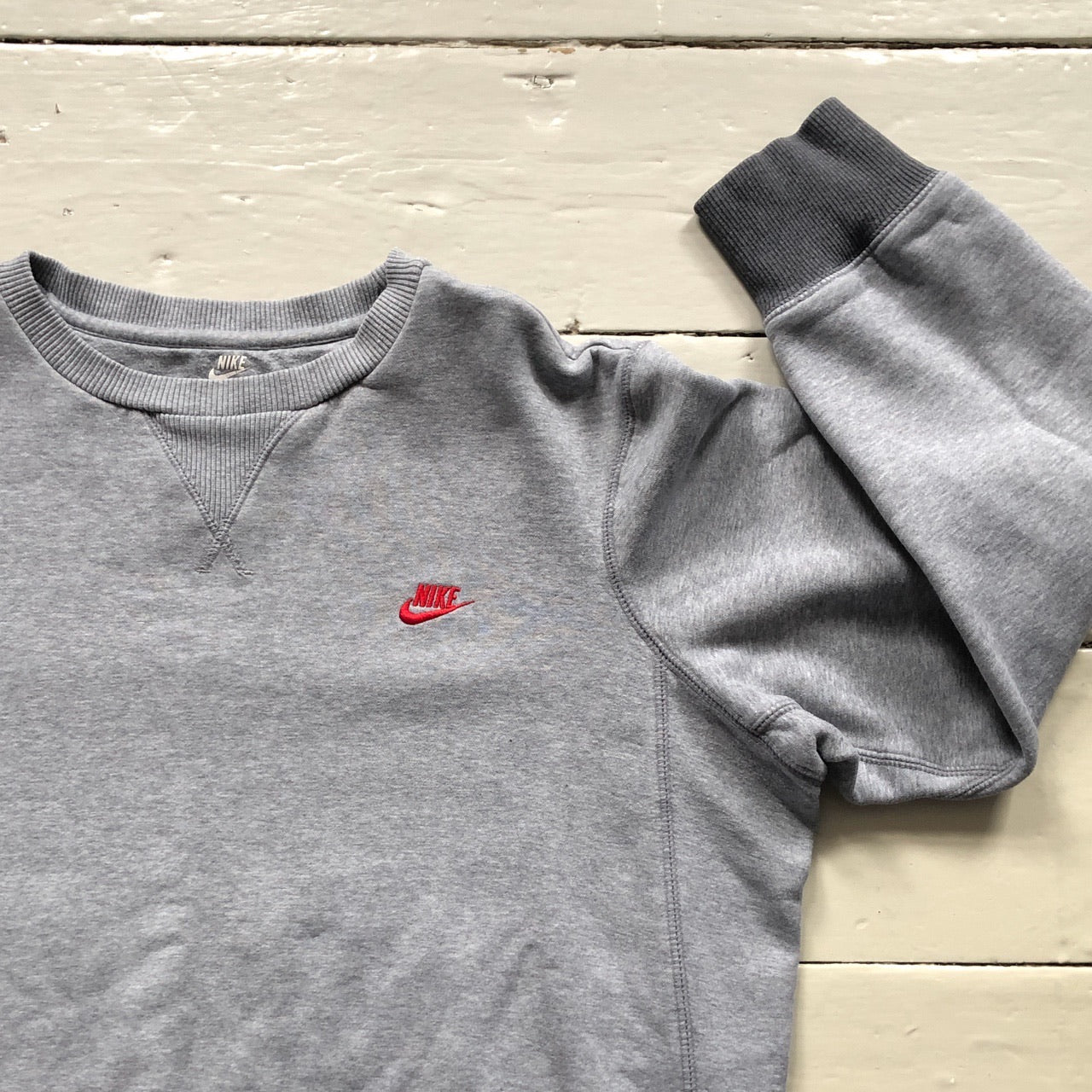 Nike Grey Red Swoosh Sweatshirt (Large)