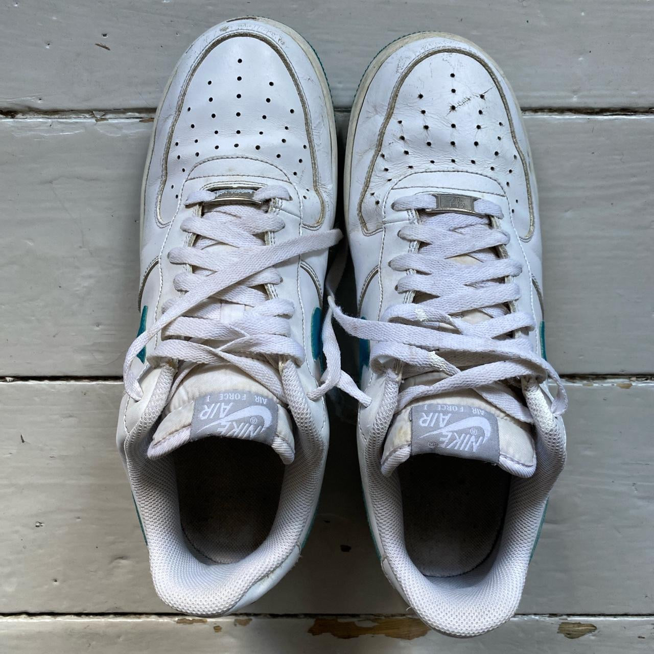 Nike Air Force 1 White and Teal (UK 10)
