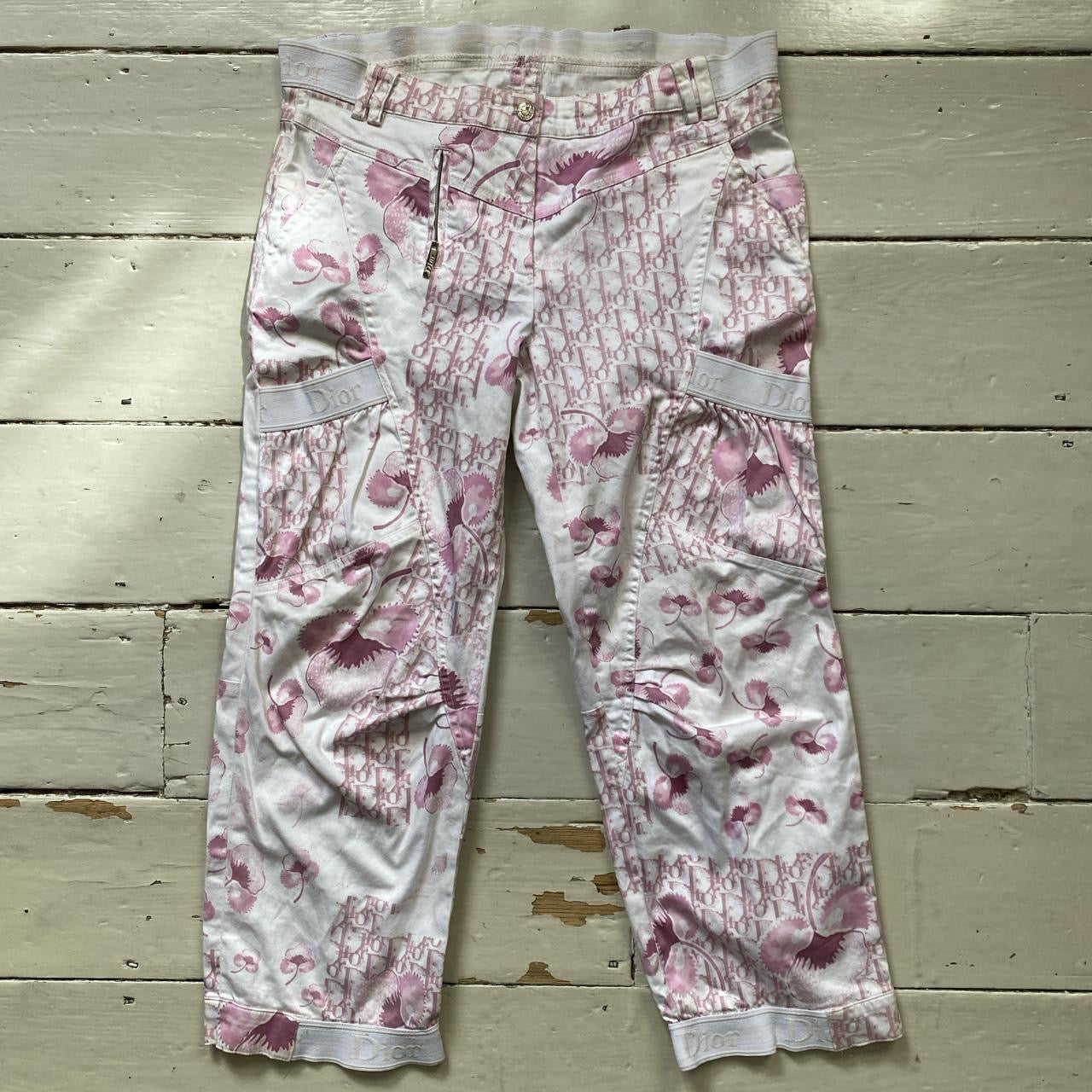 Dior Vintage Monogram Pink Floral Trousers (UK 14)