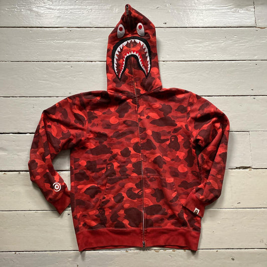 Bape Camouflage Ape Red Shark Hoodie (Large)