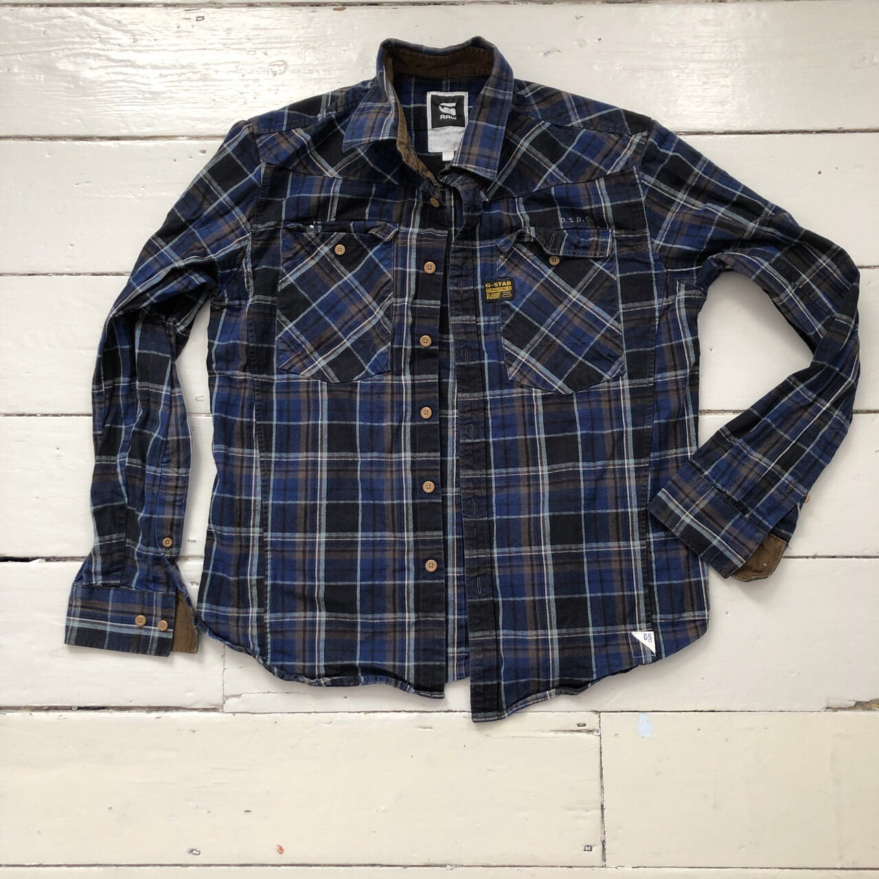 G Star Navy Plaid Shirt (Large)