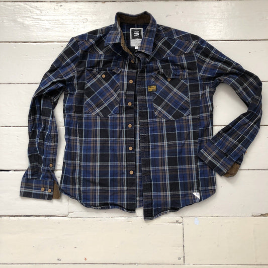 G Star Navy Plaid Shirt (Large)