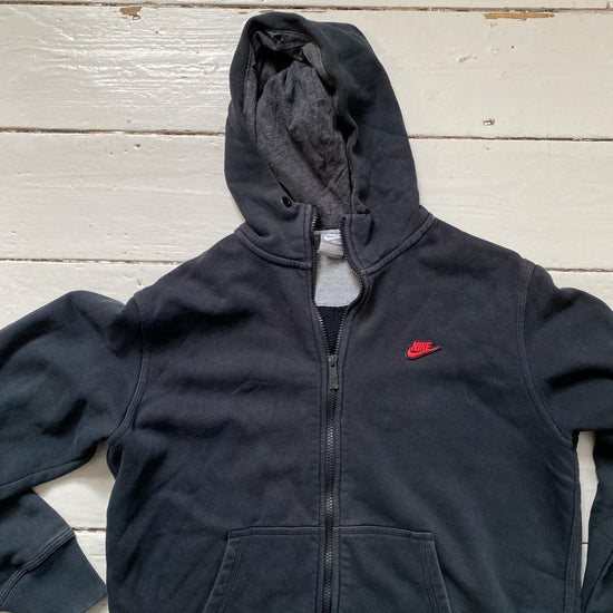 Nike Swoosh Charcoal Black and Red Hoodie (Large)