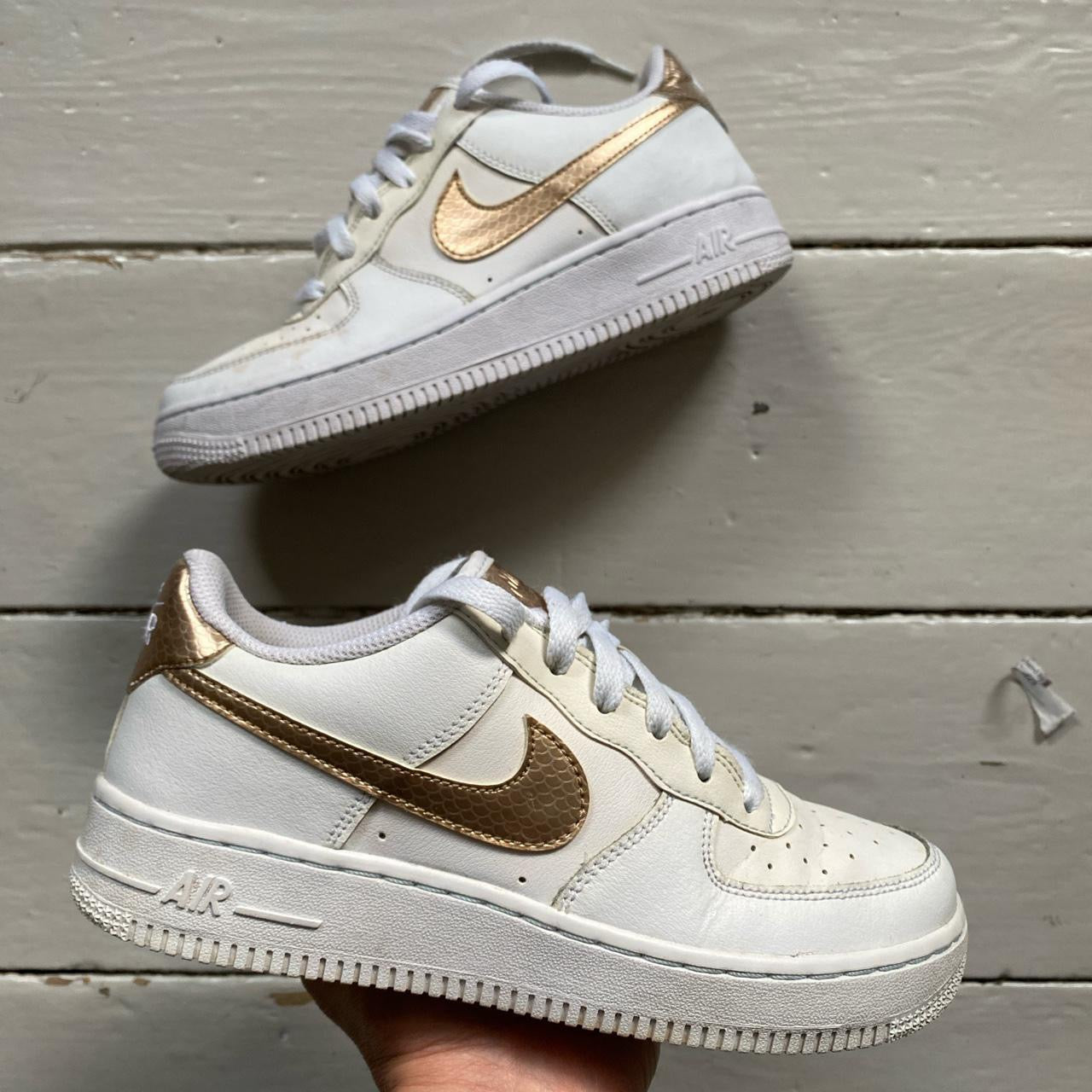Nike Air Force 1 White and Gold (UK 5)