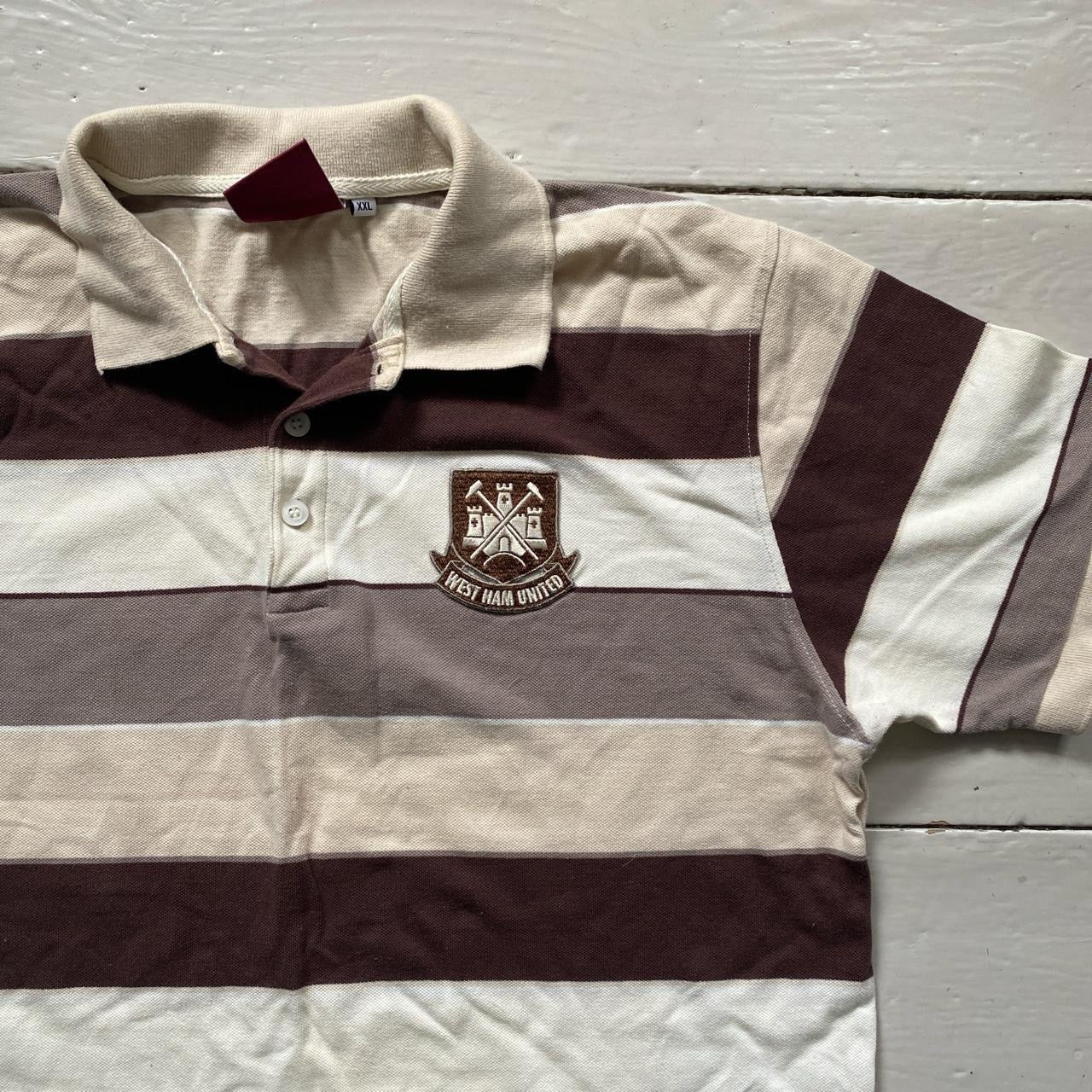 West Ham Brown Stripe Polo Shirt (XXL)