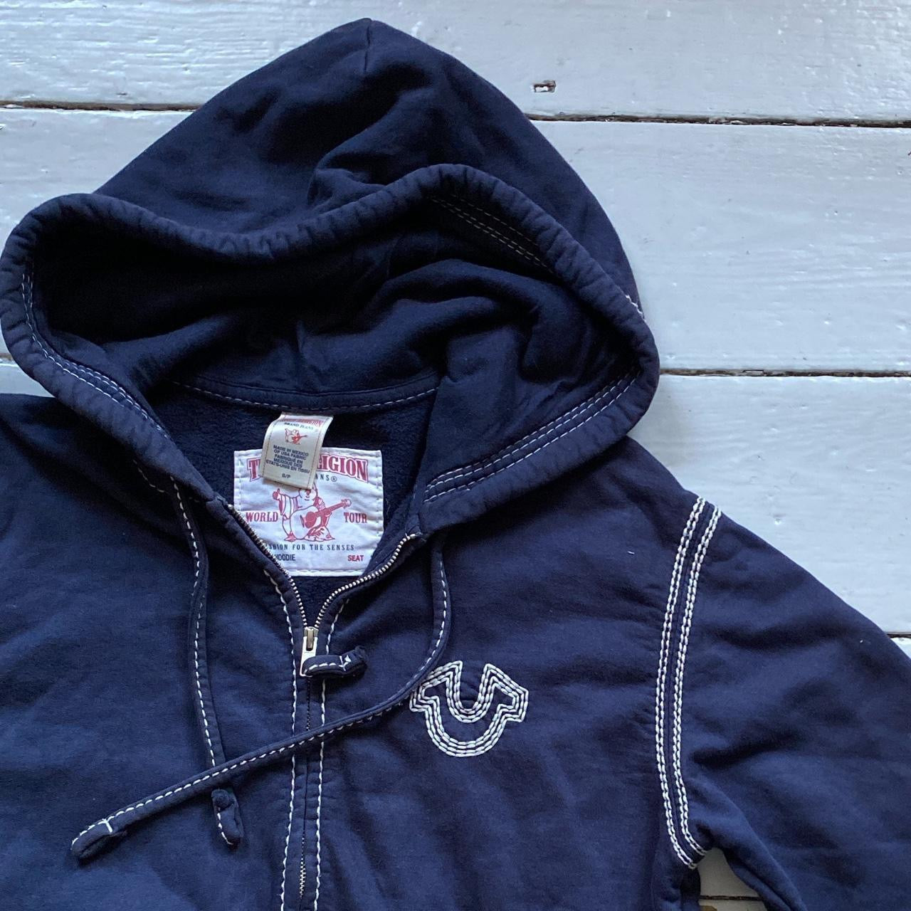 True Religion Big Stitch Navy Hoodie (Small)