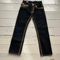 True Religion Black Joey Super T Big Double Stitch Yellow and Gold Jeans (32/30)